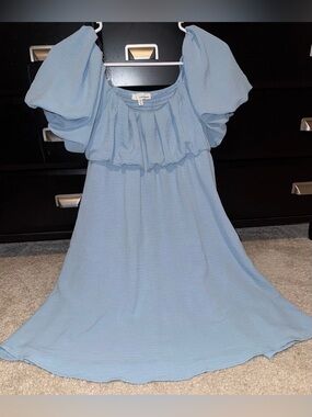 june & hudson Light Blue Ruffle Off-Shoulder Dress